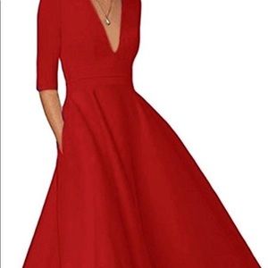 Beautiful Red Deep V Neck Cocktail Dress